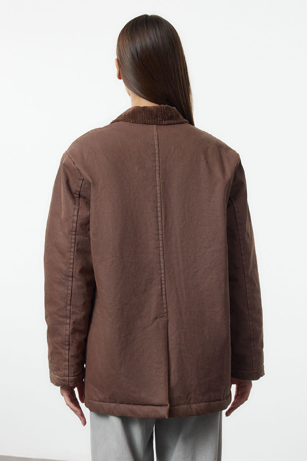 Kahverengi Regular Kal?p Mumlu Gabardin Yakas? Kadife Ekose Astarl? Ceket Mont TWOAW25MO00312 - Trendyolmilla фото 5