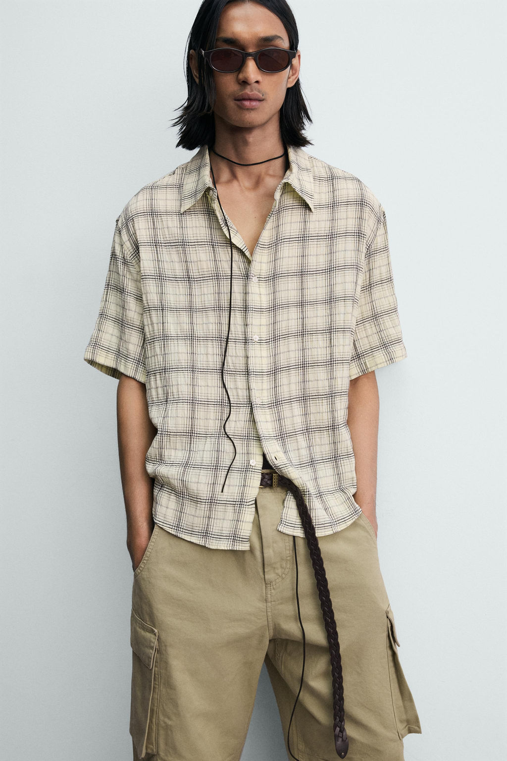 CAMISA RELAXED FIT JACQUARD CUADROS / Amarillo pastel - Zara фото 7