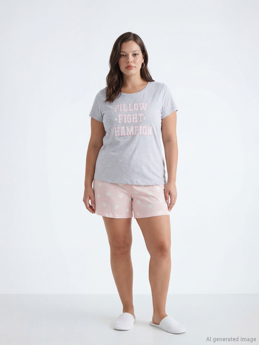 Bisiklet Yaka Bask?l? Kad?n ?ortlu Pijama Tak?m?