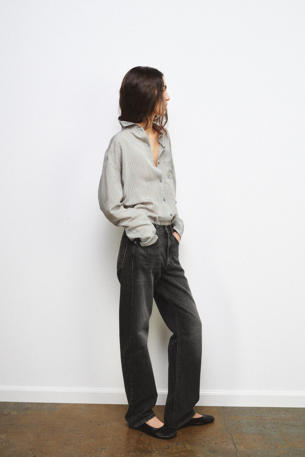 ZW COLLECTION STRIPED FLOWING SHIRT - Zara фото 6