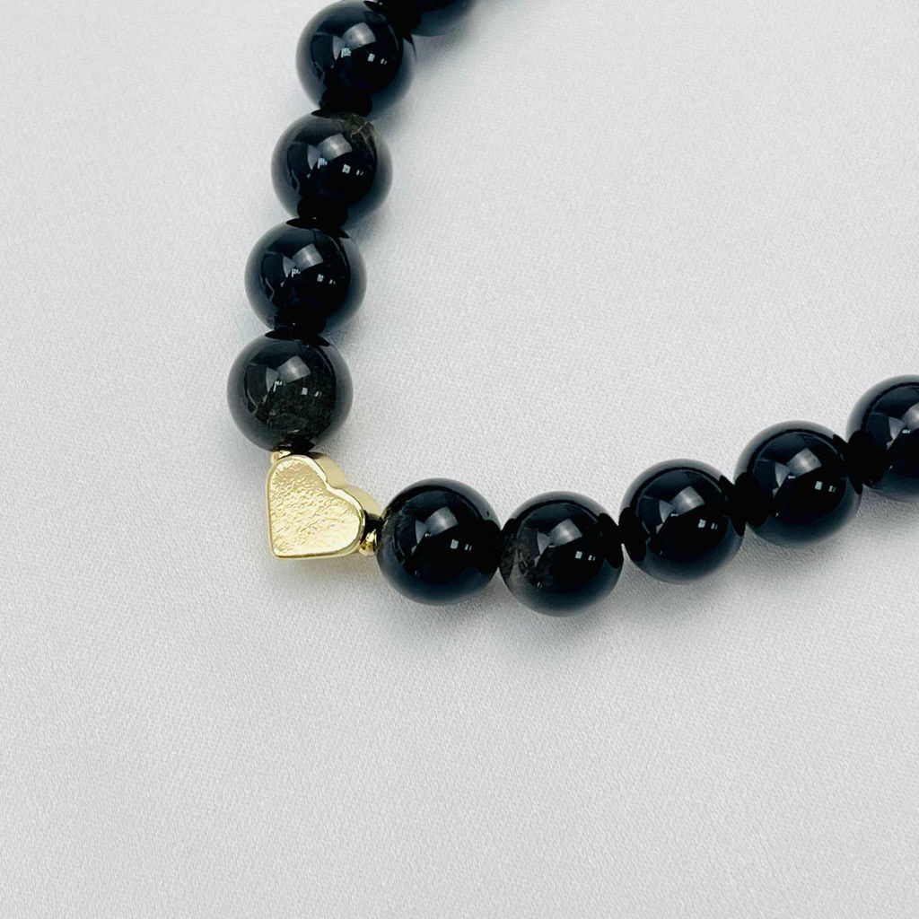Браслет из золотистого Обсидиана со вставкой "Сердце" 16,5 см