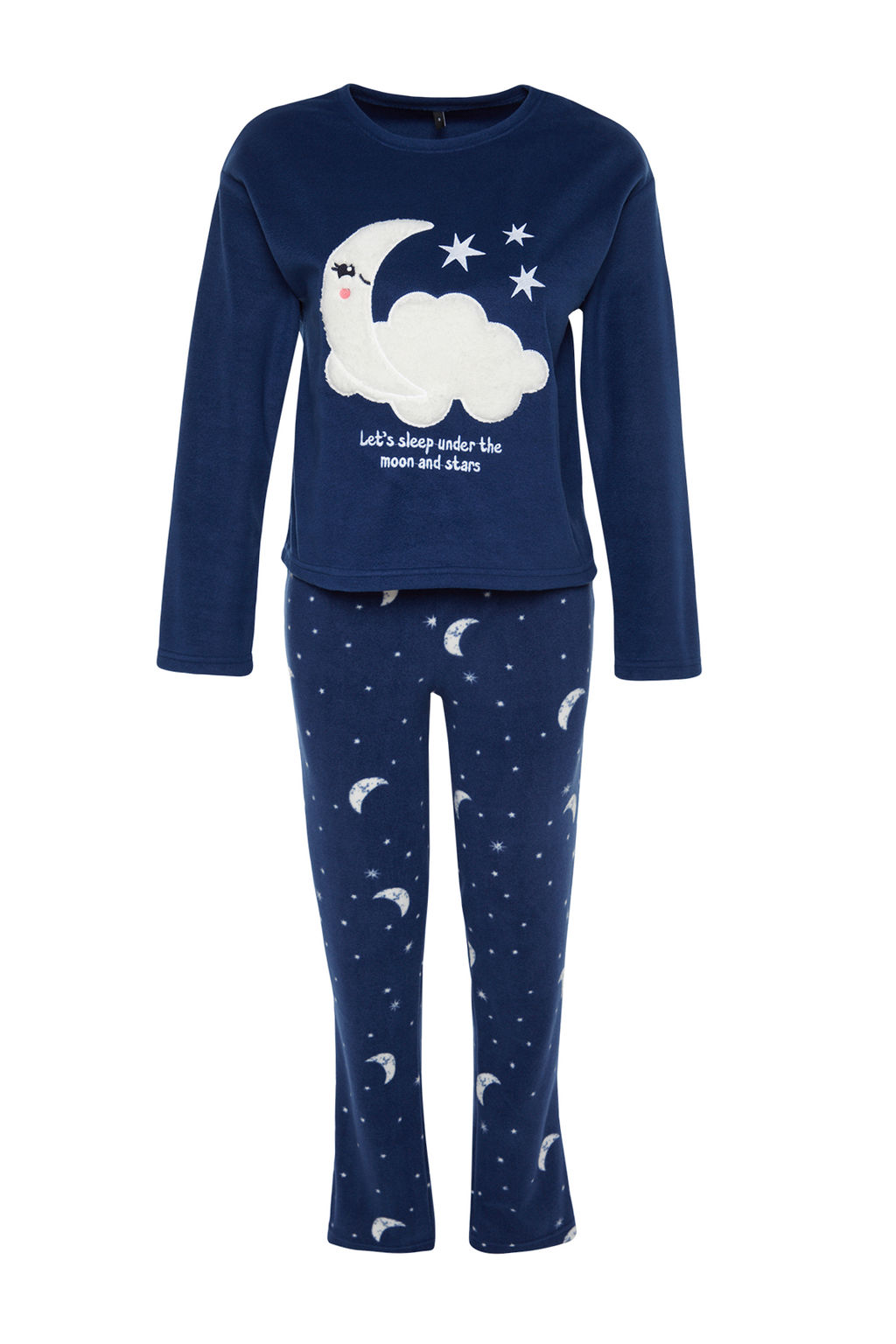 Trendyolmilla Lacivert Galaksi Desenli Polar K?sl?k Orme Pijama Tak?m? THMAW24PT00027