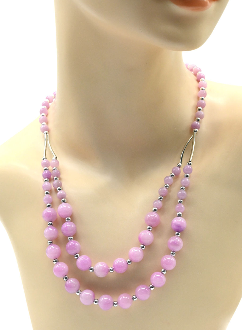 Колье двойное шарики 6-10мм, цв.кунцит, 50см