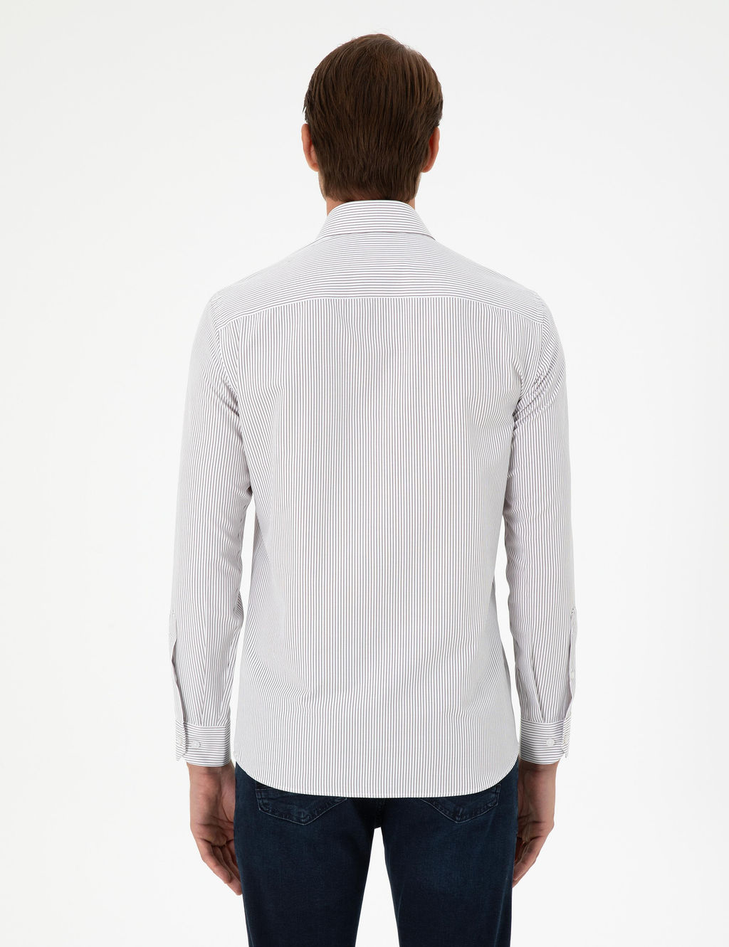 Kahverengi _izgili Slim Fit Uzun Kollu G_mlek