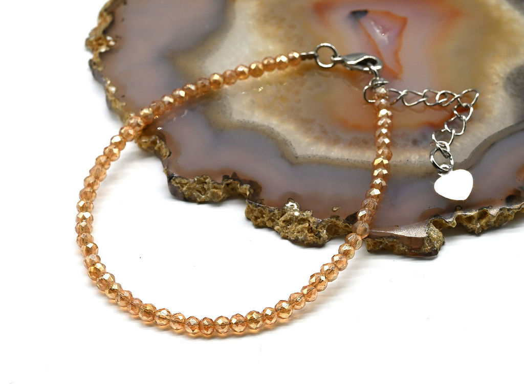 Браслет из циркона шарик гр.3мм цв.шампань, 18см