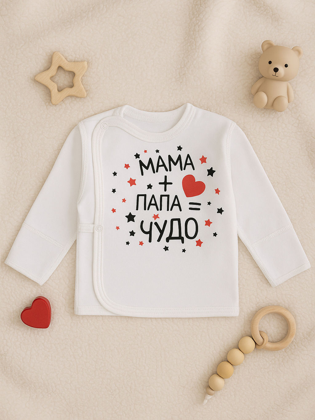 Распашонка ясельная белая Папа+Мама=Чудо 018п (68, 44)