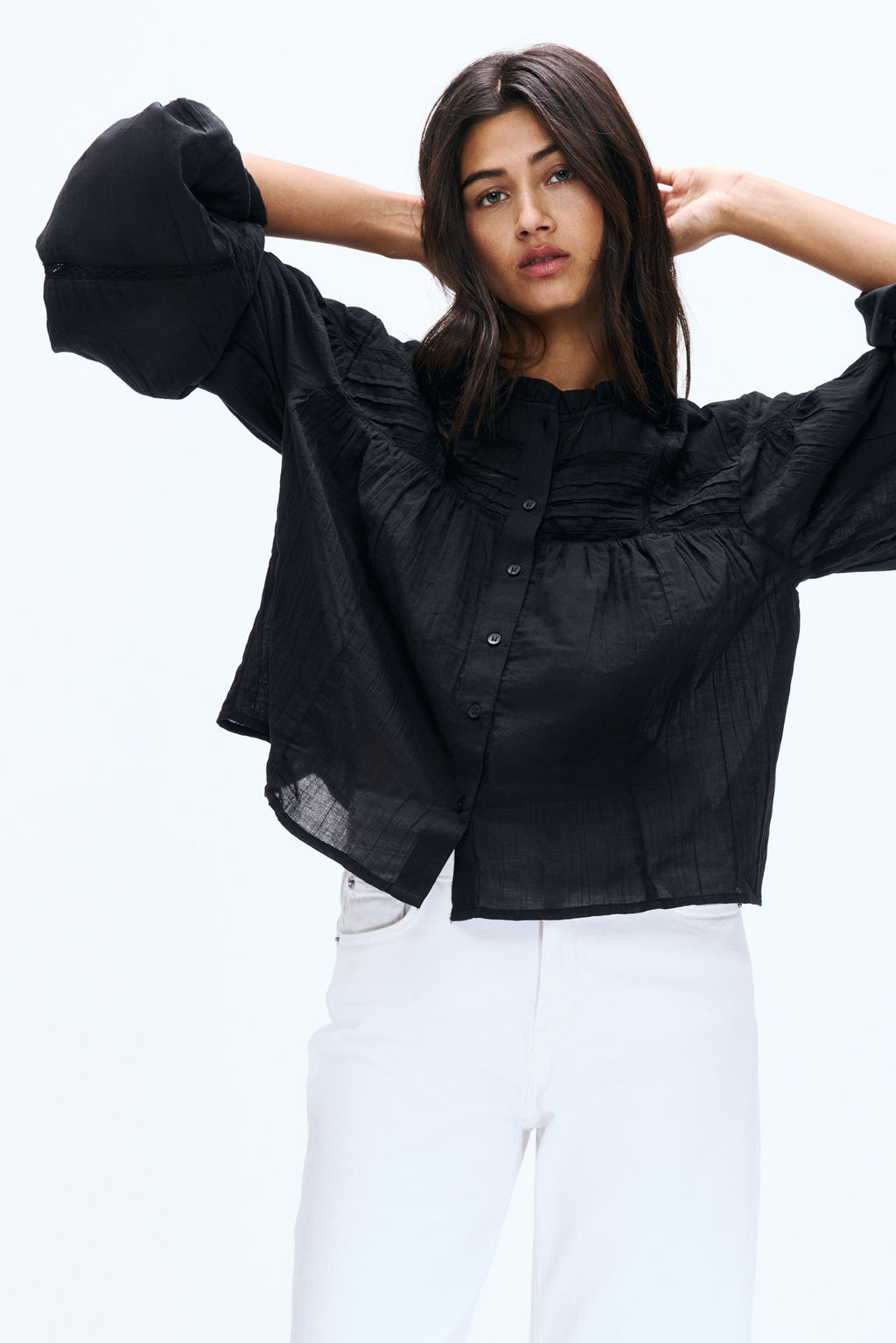 Blusa de algod?n con cuello de volante - H&m фото 4
