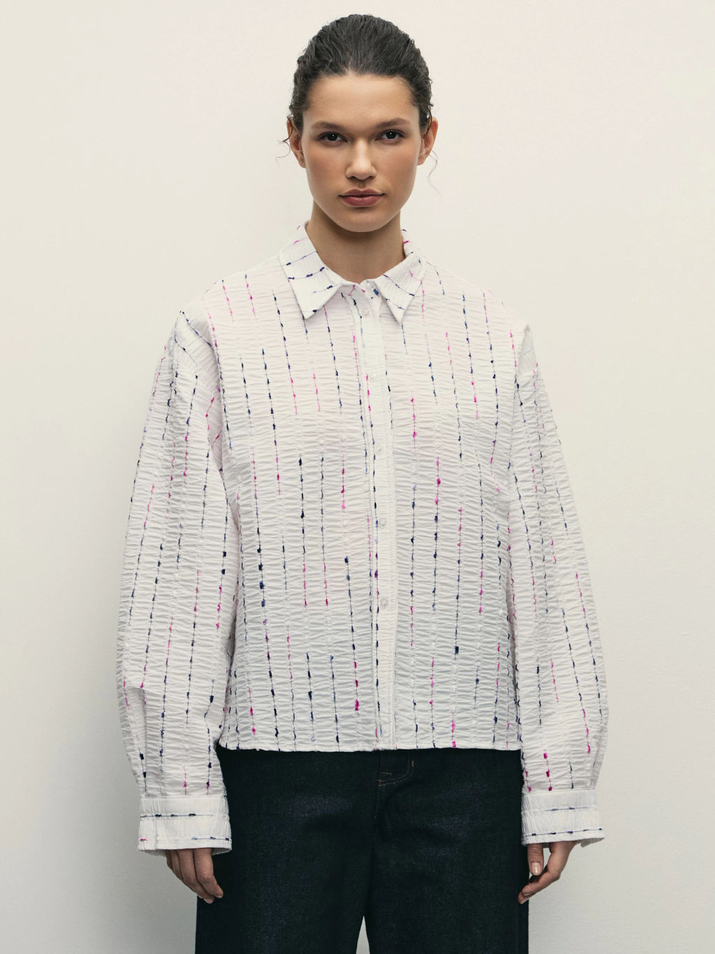 Рубашка с фактурной полоской / Zarina  фото 3