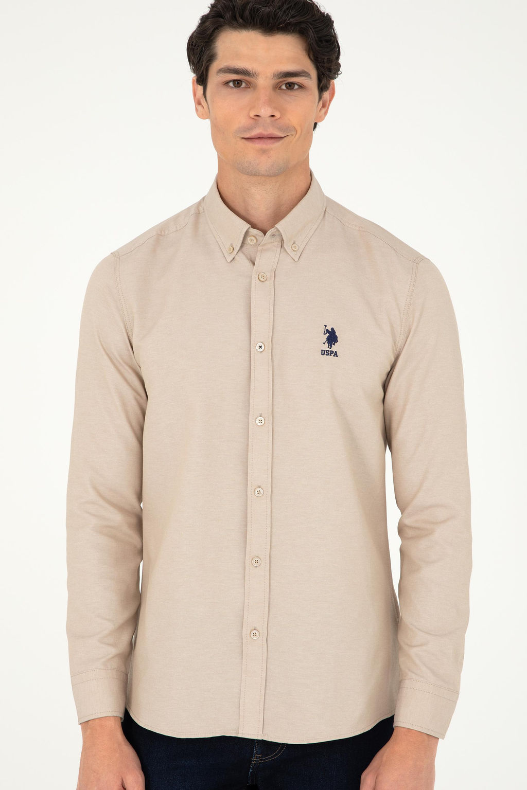 Мужская базовая рубашка песочного цвета с длинным рукавом Неожиданная скидка в корзине - U.s. polo assn фото 3