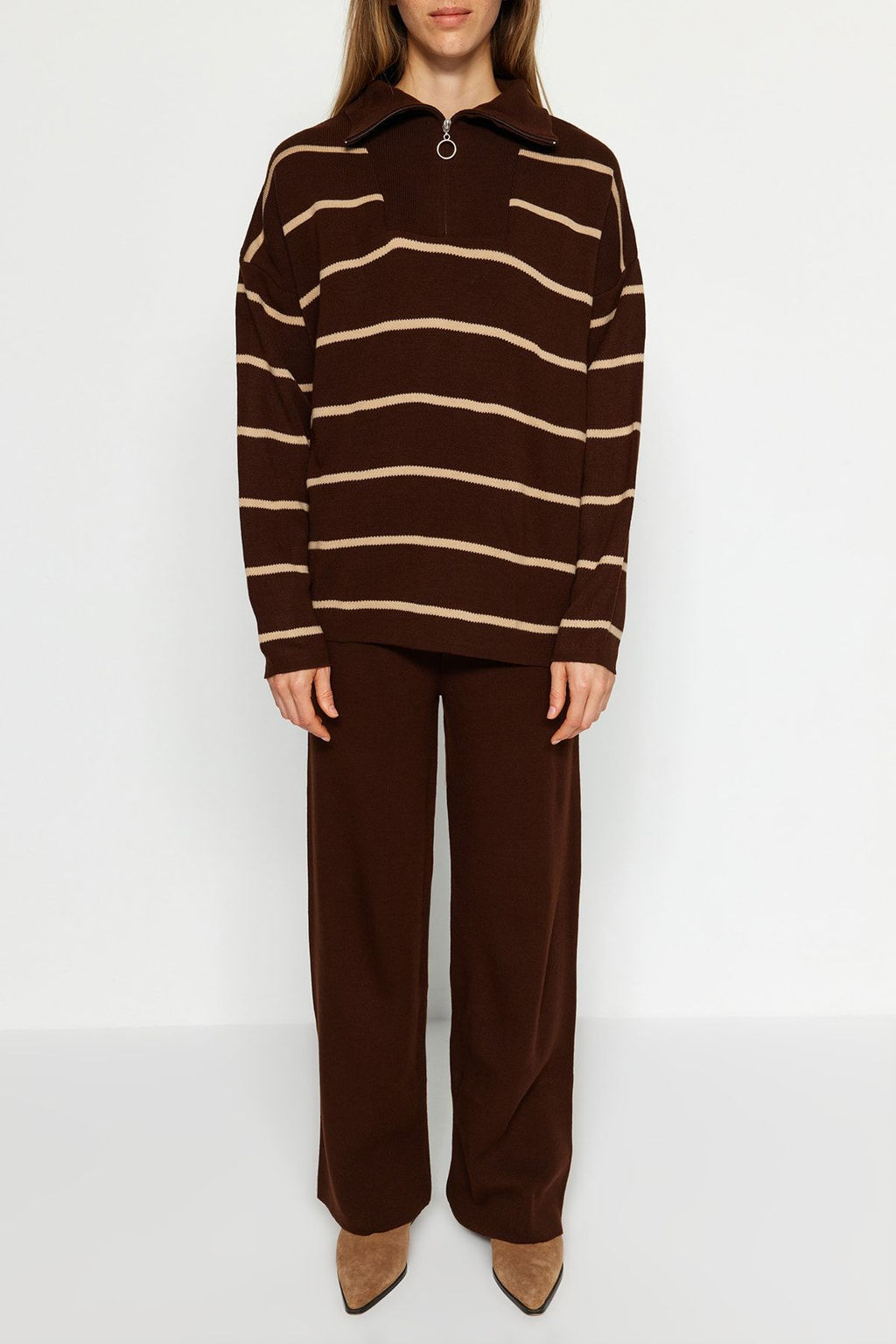 Siyah Genis Kal?p Fermuarl? Triko Alt-Ust Tak?m TWOAW24AU00025 - Trendyolmilla фото 12