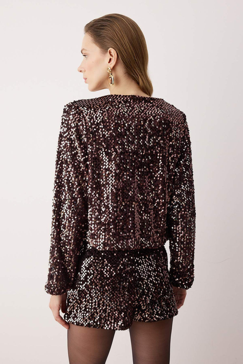 Kahverengi Onden Baglamal? Payet Ceket TPRAW26CE00001