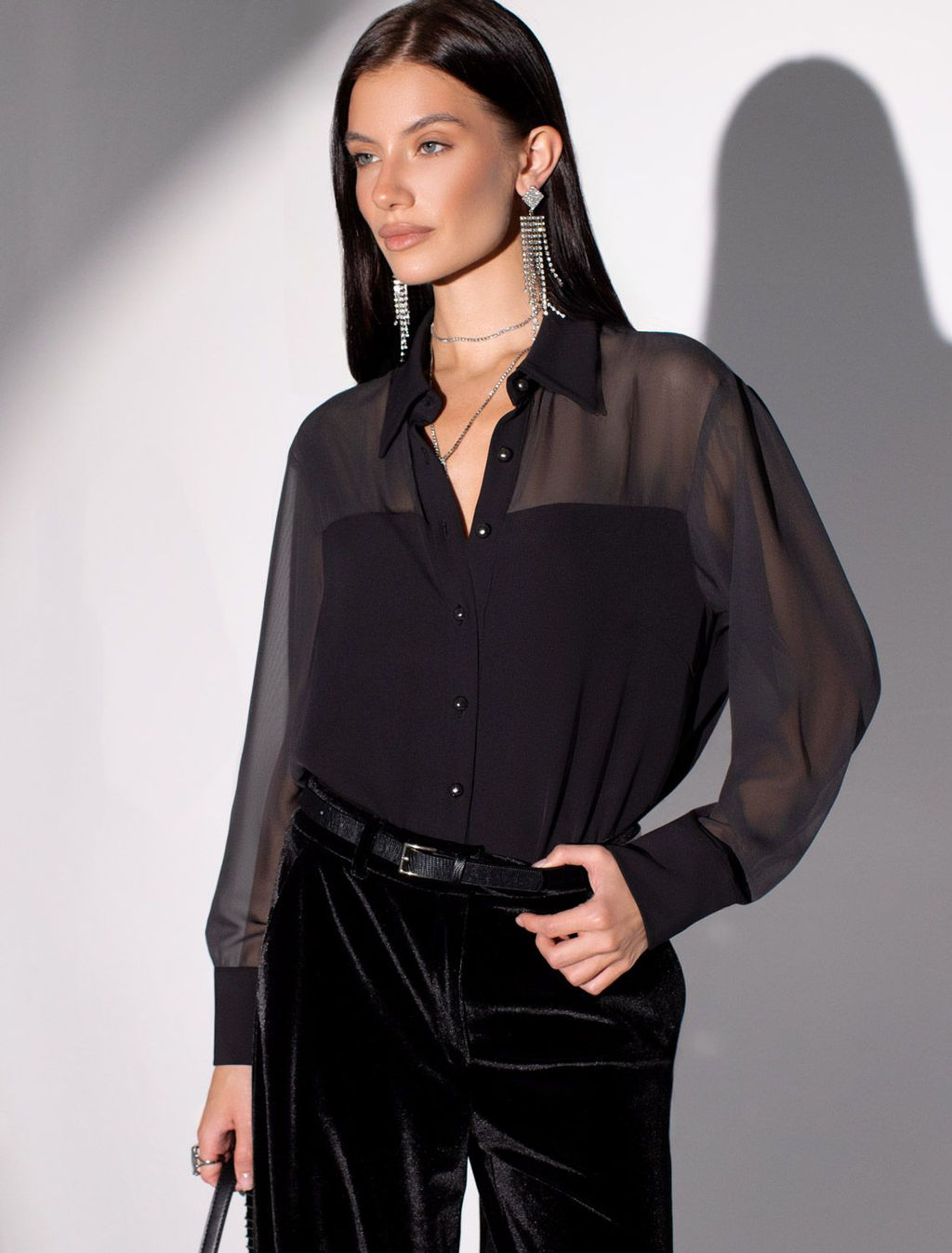 Блузка полупрозрачная из креп шифона - Vilatte фото 5