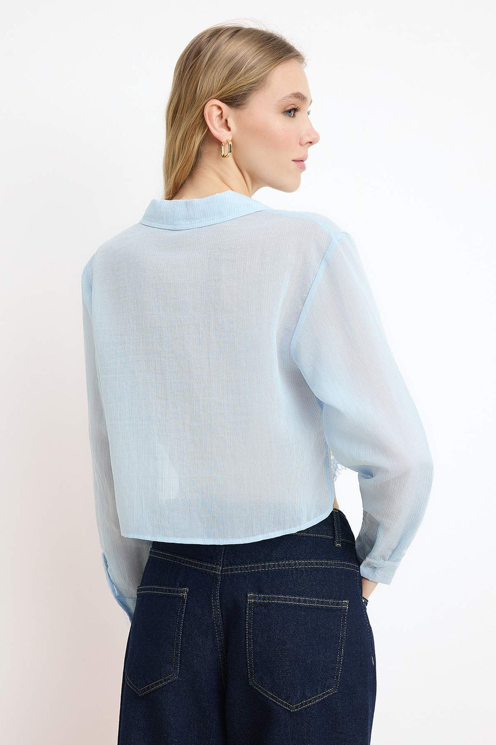 Mavi Dokulu Dantel Garnili Crop Gomlek TWOSS26GO00055 - Trendyolmilla фото 4