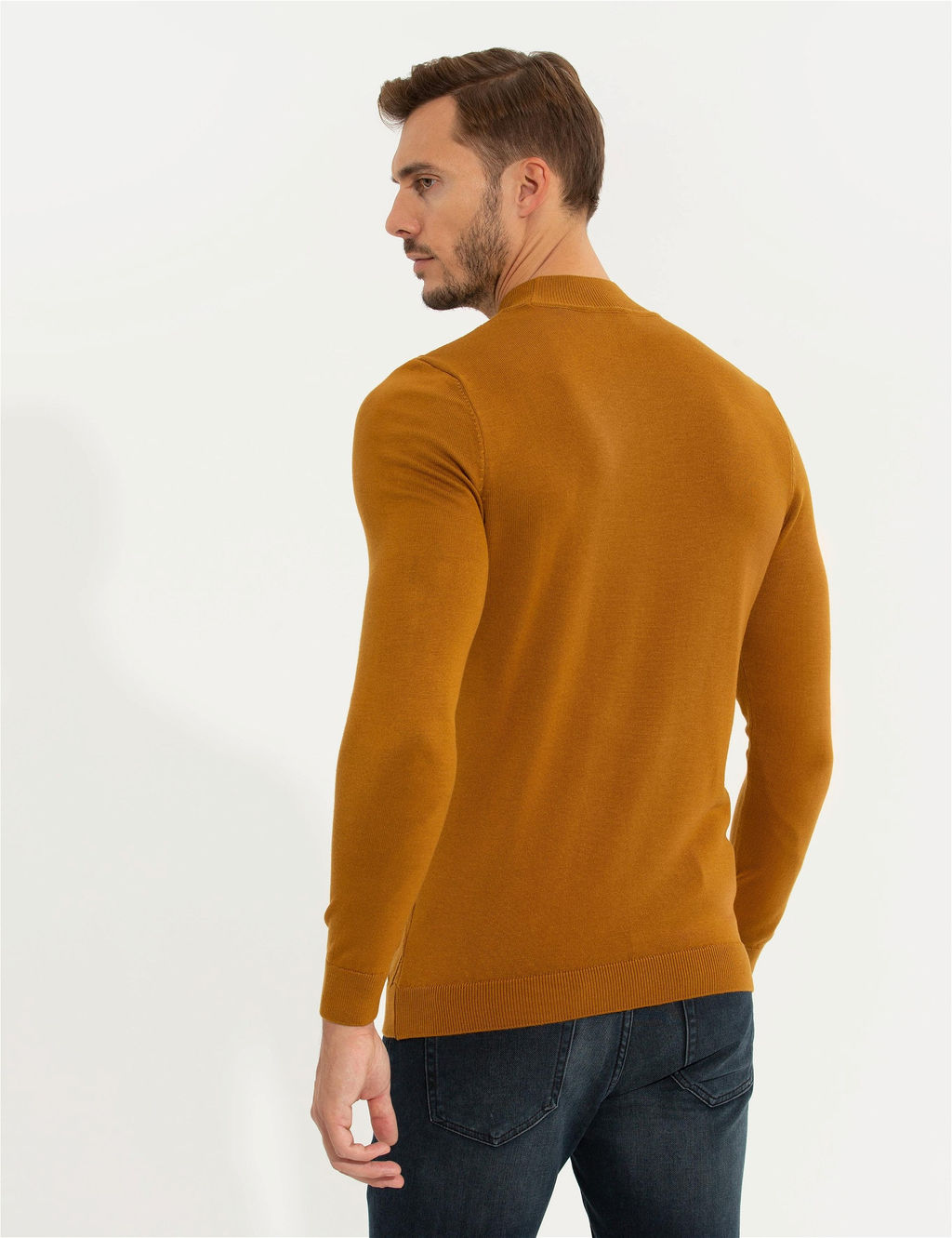 Kahverengi Slim Fit Bal_k__ Yaka Triko Kazak
