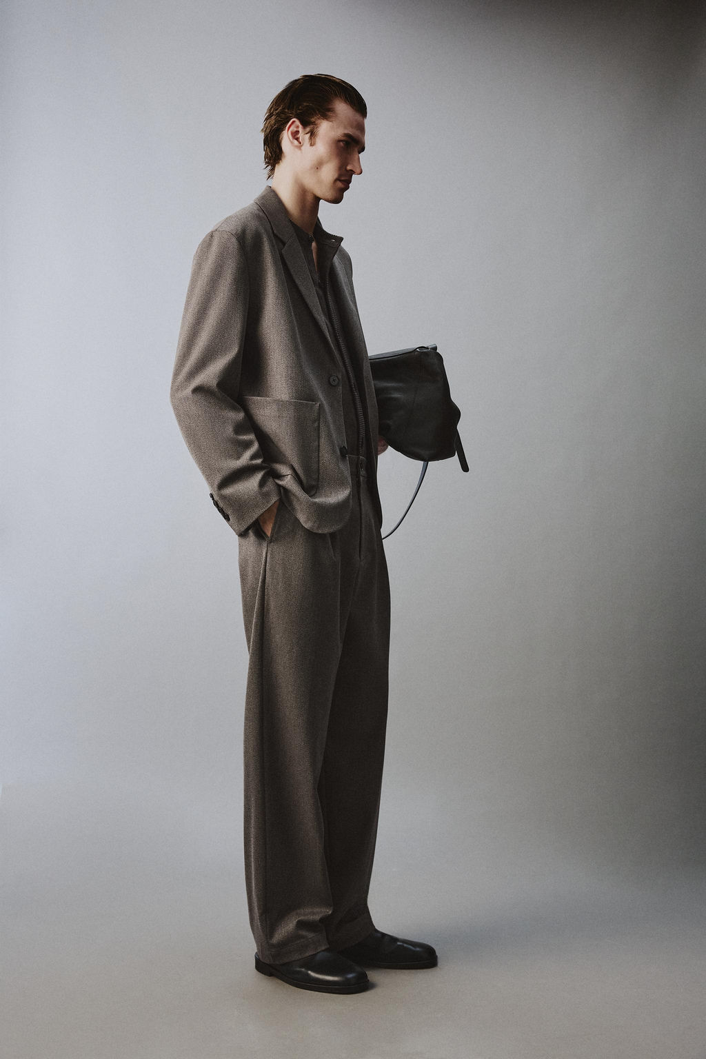 PANTAL?N WIDE FIT TRAJE ESTRUCTURA RELAXED FIT / Marr?n / Topo - Zara фото 4