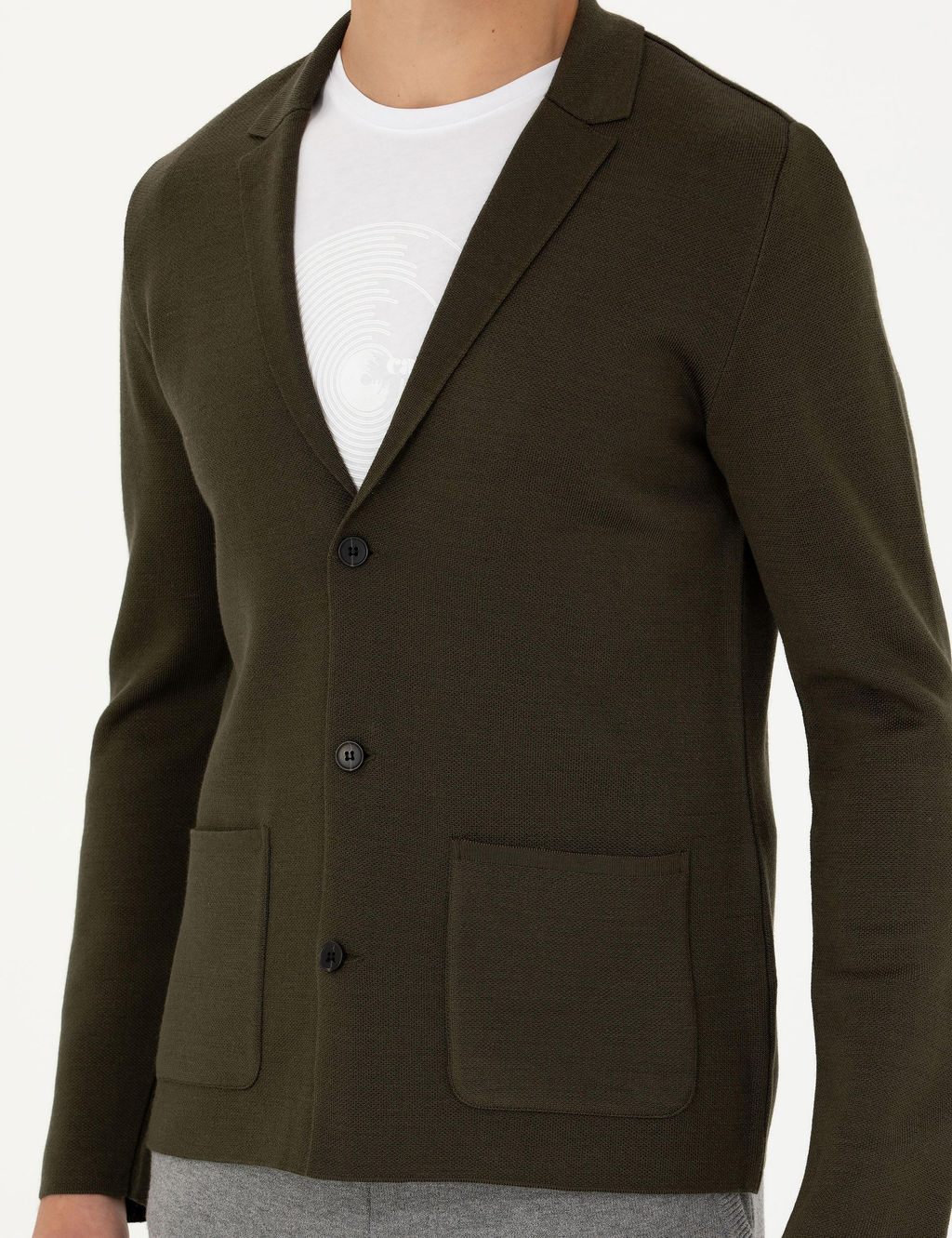 Трикотажный кардиган приталенного кроя цвета хаки с V-образным вырезом - Cacharel фото 6