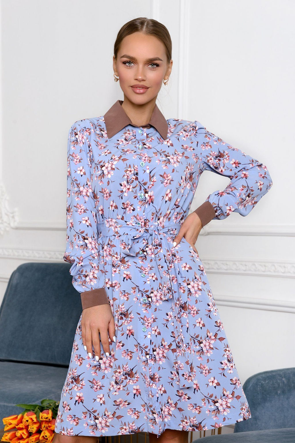 Платье Open Style 4668 голубой/коричневый