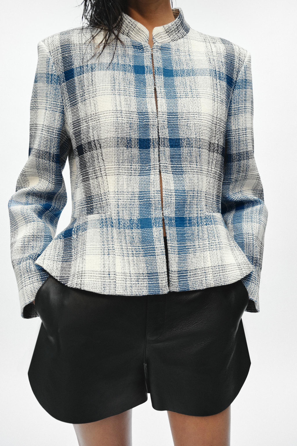 BLAZER PEPLUM TEXTURA ZW COLLECTION / Azul / Blanco - Zara фото 4
