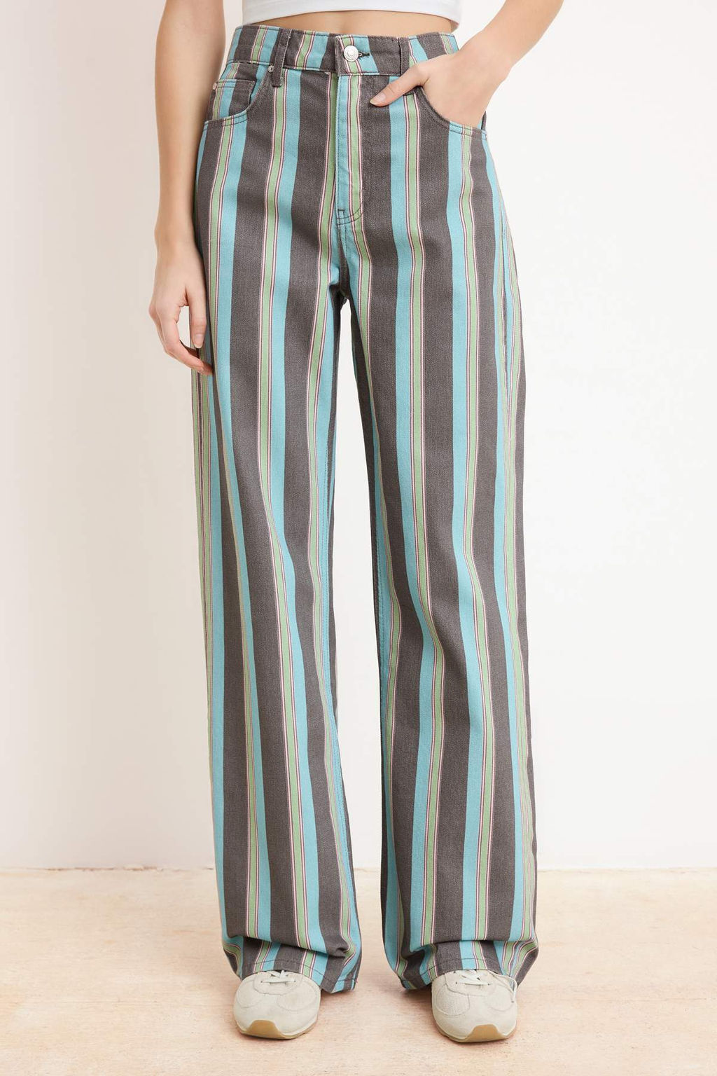 _ok Renkli D_K_ML_ _izgili Bask_l_ %100 Pamuk Y_ksek Bel Wide Leg Jeans TWOSS26JE00232 - Trendyolmilla фото 3