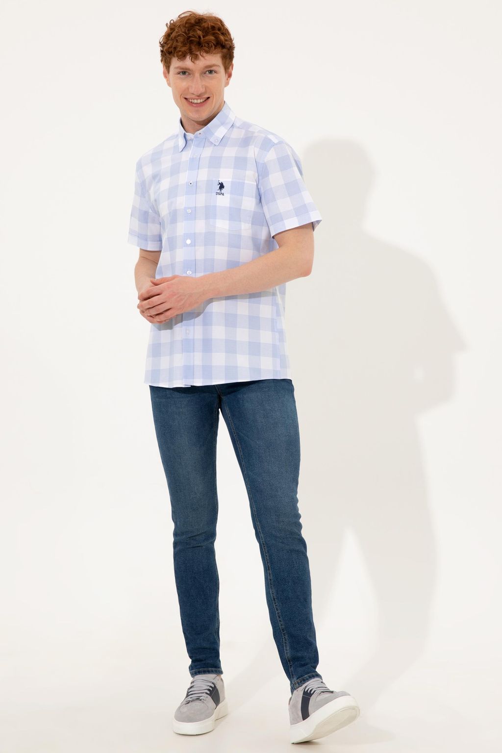 U. S. Polo Assn Мужская синяя рубашка с коротким рукавом - U.s. polo assn фото 4