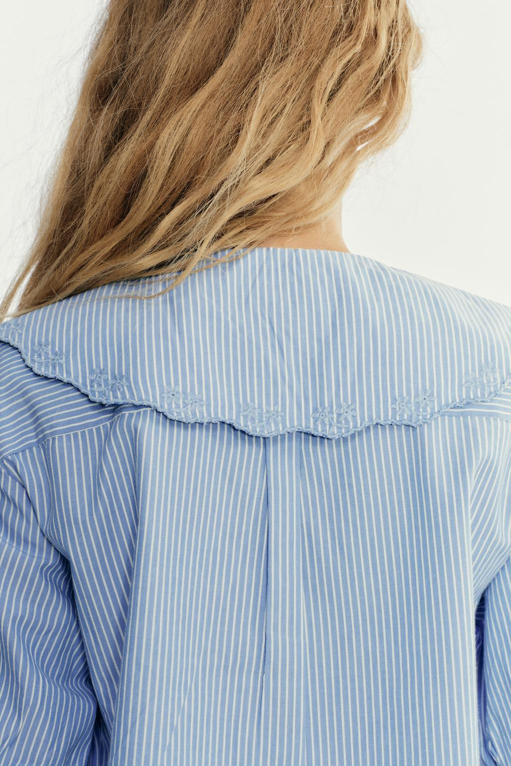STRIPED EMBROIDERED PETER PAN COLLAR SHIRT - Zara фото 4