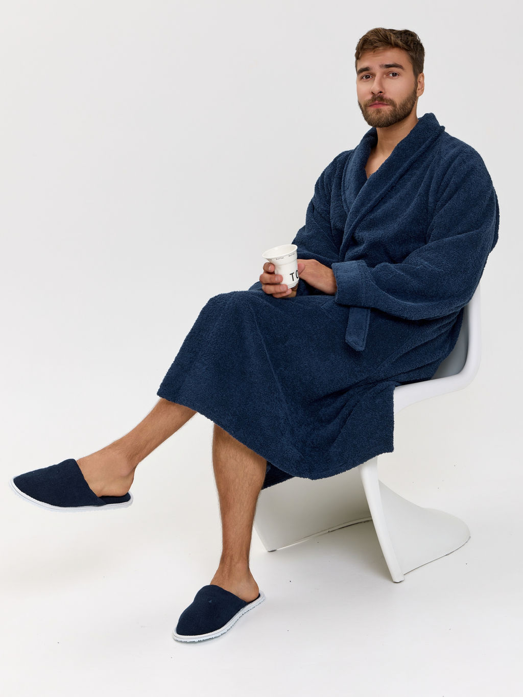 Махровый халат с рукавом покроя реглан унисекс однонитка темно-синий МЗ-26 (88)