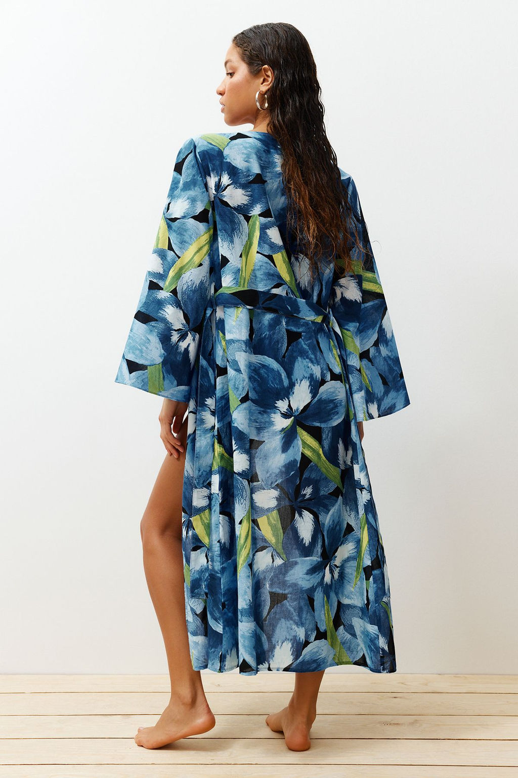 Plaj Giyim Cicek Desenli Kusakl? Maxi Dokuma %100 Pamuklu Kimono&Kaftan TBESS24KM00014 - Trendyolmilla фото 4