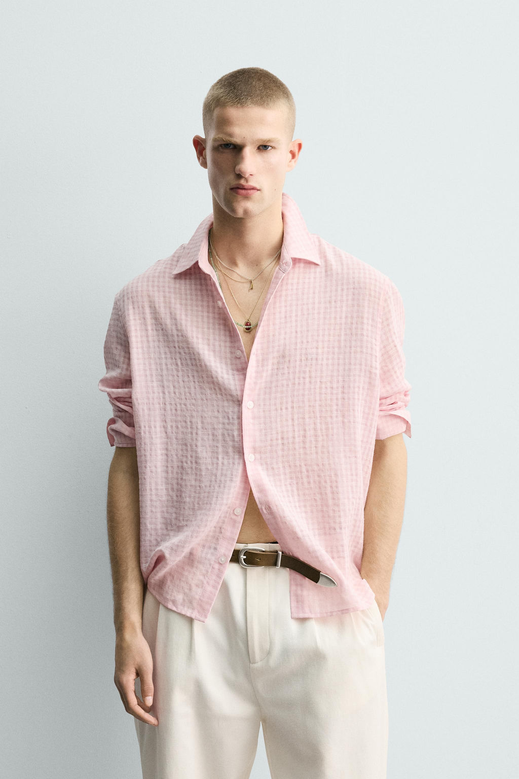 CAMISA FLUIDA CUADROS / Rosa pastel - Zara фото 2