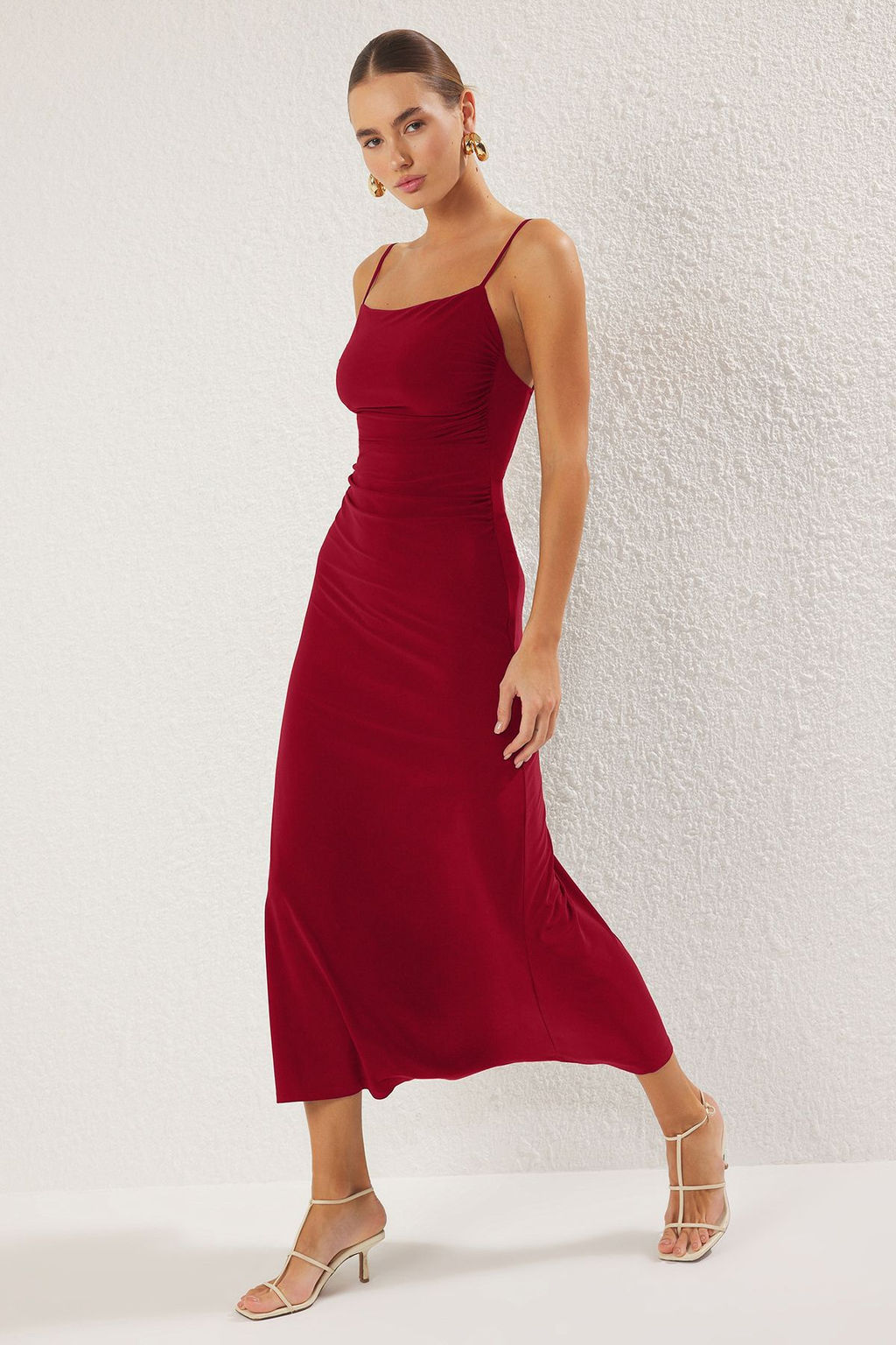 TRENDYOLMILLA Kahverengi Ask?l? S?rt Dekolteli A-line/Can Ac?lan Esnek Maxi Orme Elbise TWOSS25EL00539  фото 5