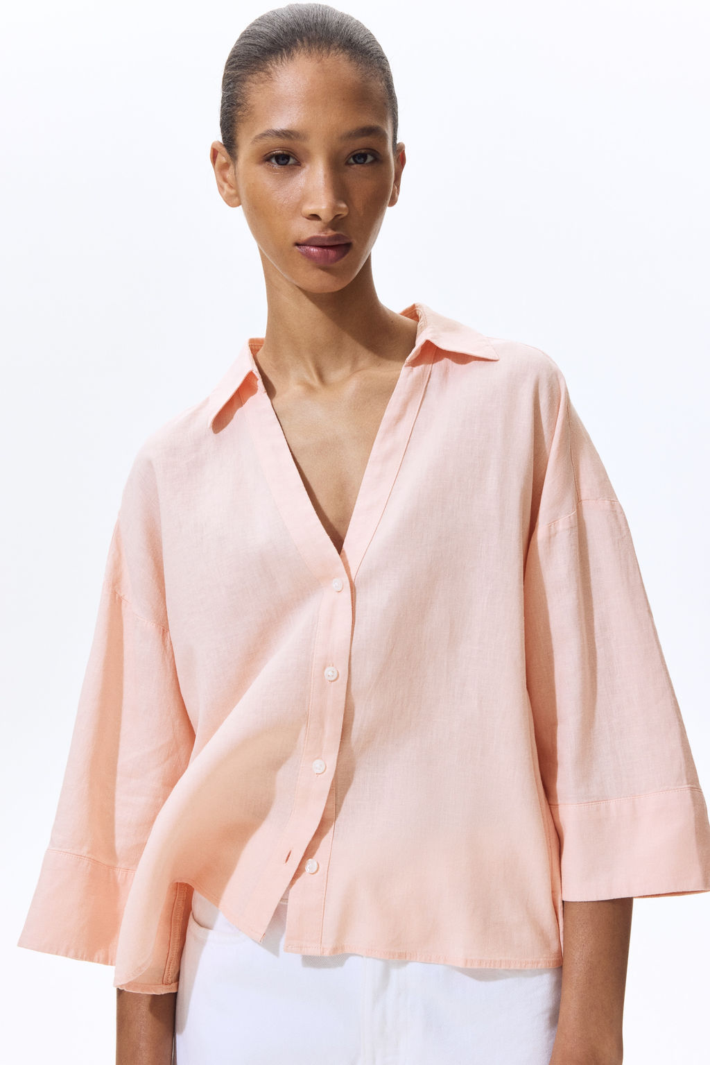Camisa en mezcla de lino - H&m фото 4