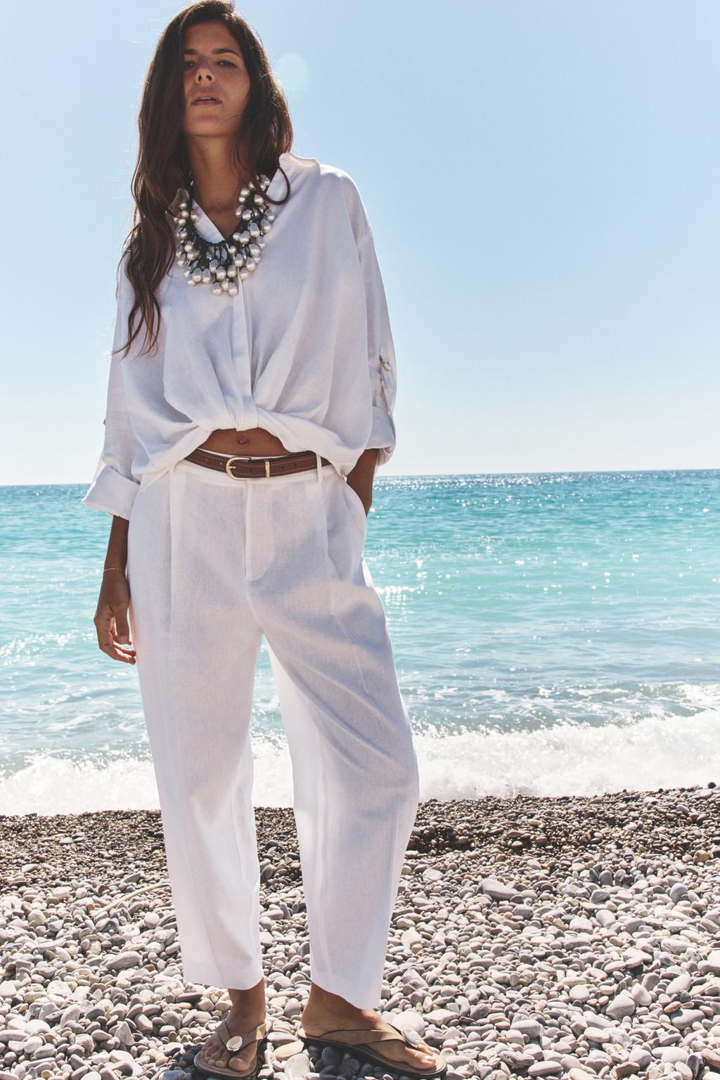 LINEN BELTED STRAIGHT-LEG TROUSERS - Zara фото 10