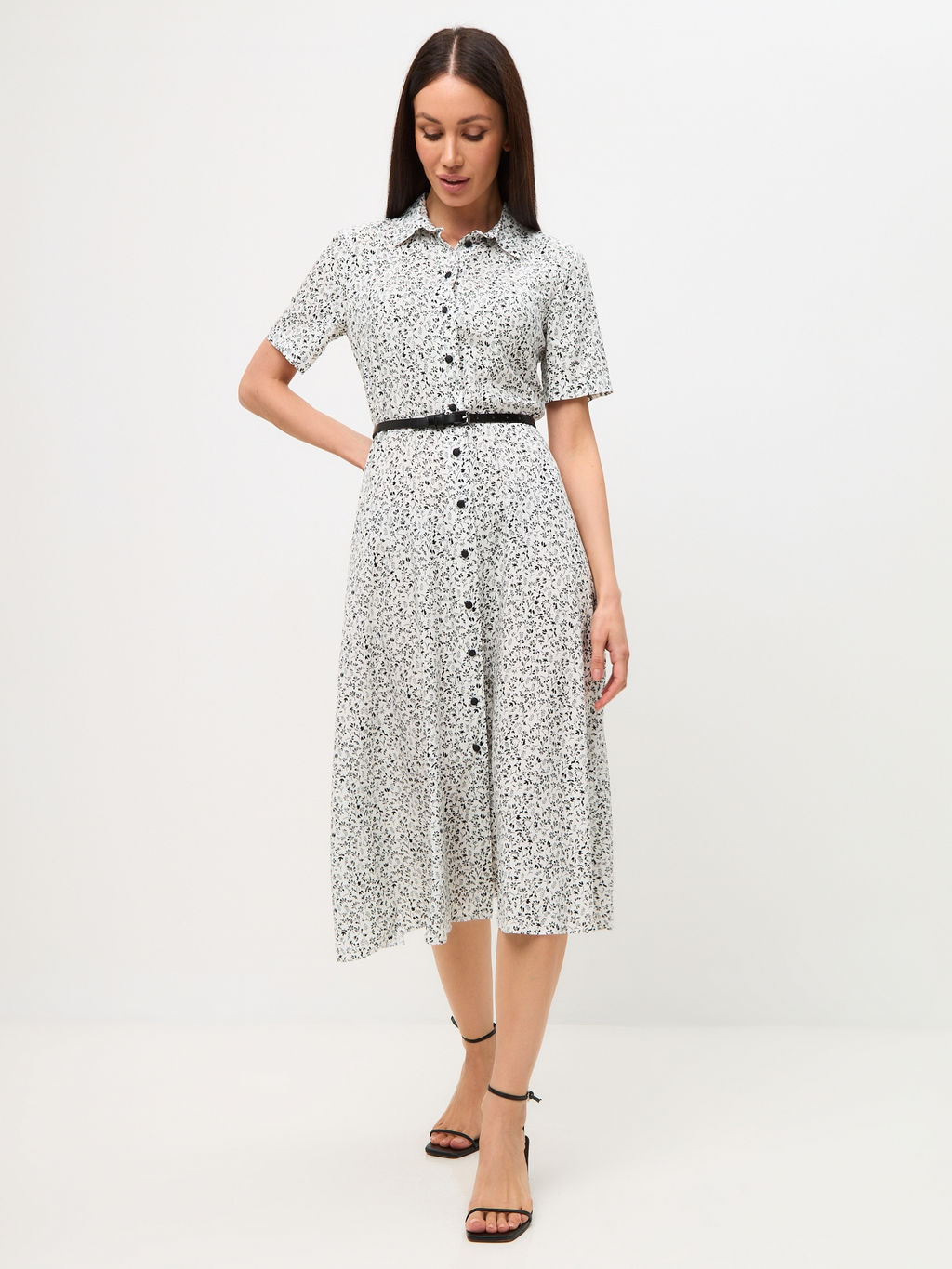 Платье-халат веточки на белом