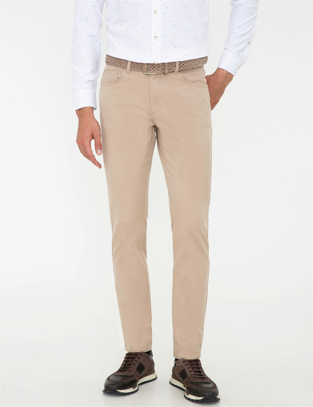 Bej Slim Fit Kanvas Pantolon