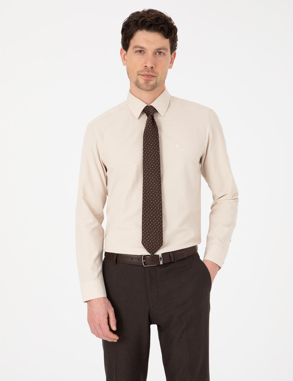 Bej Slim Fit Uzun Kollu Basic G_mlek