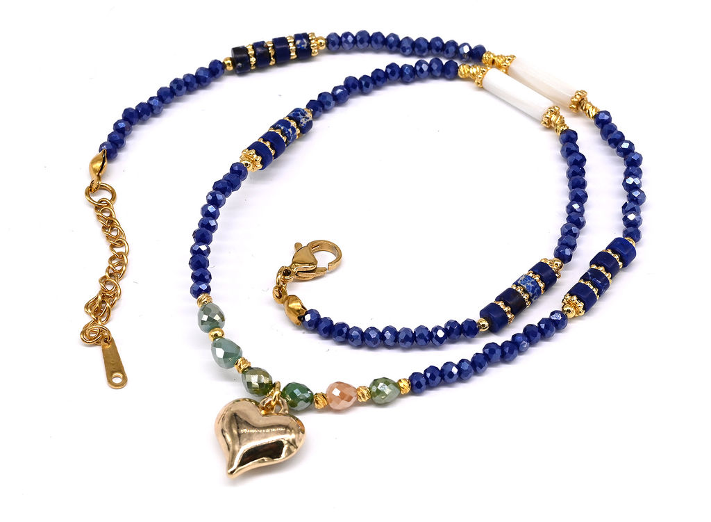 Чокер Сердце из циркона рондель 3*2мм цв.синий, 41см