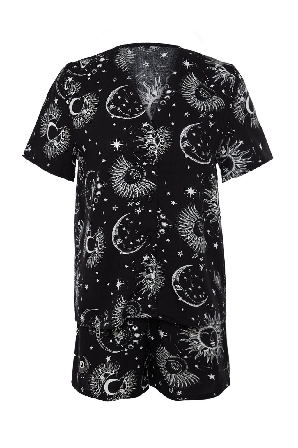 Trendyolmilla Kad?n Couple/Cift Mavi Galaksi Desenli Viskon Sortlu Dokuma Pijama Tak?m? THMSS24PT00135 фото 16