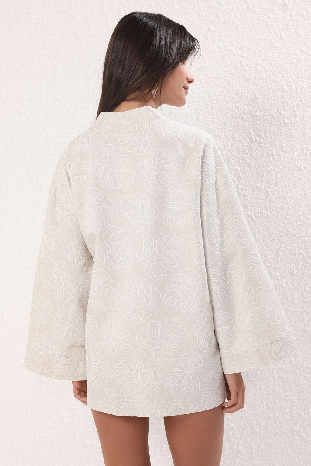 Ekru Dokuma Cicek Desen Islemeli Midi Plaj Kimono&Kaftan TBESS25KM00030 - Trendyolmilla фото 4