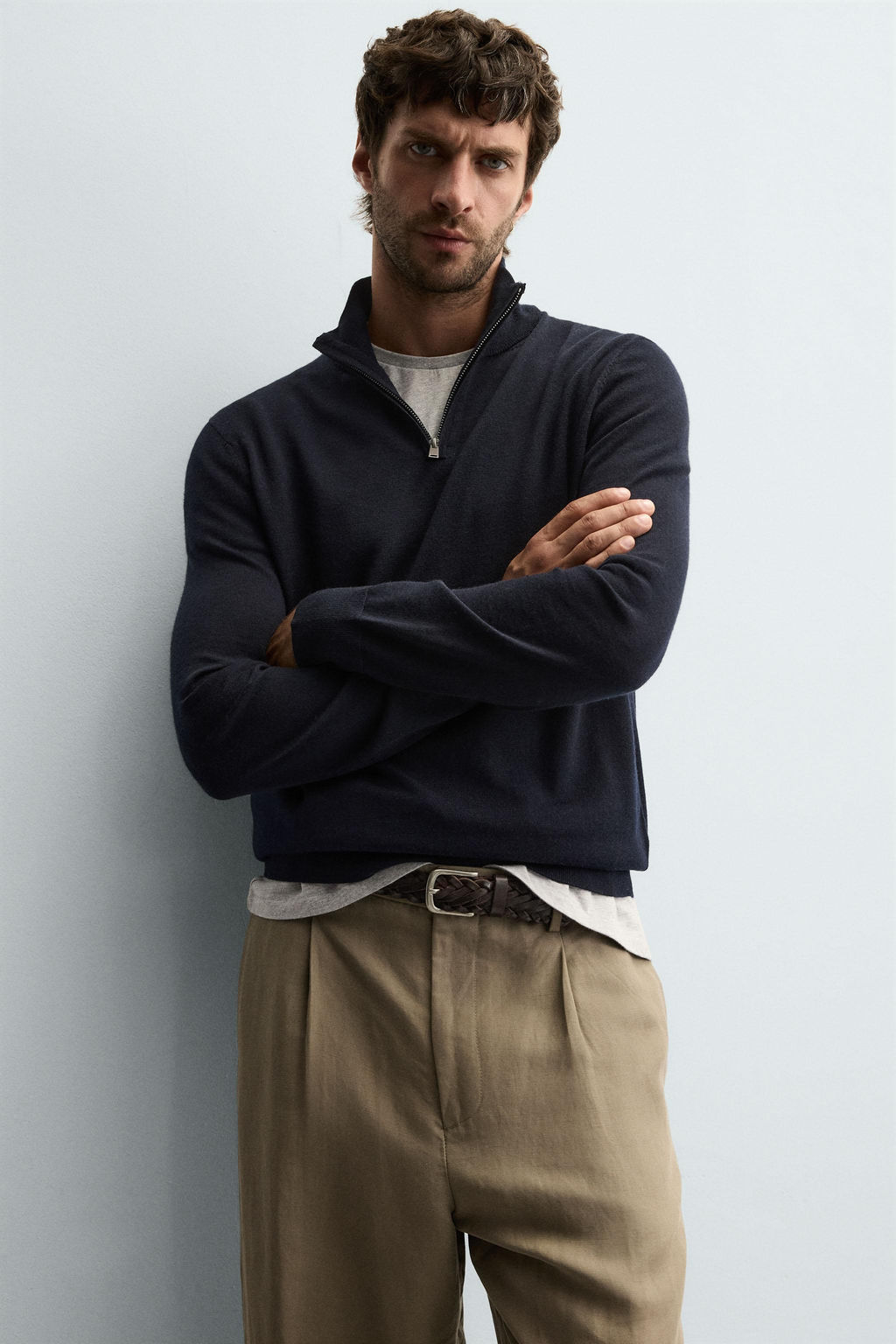 100% WOOL QUARTER-ZIP SWEATER