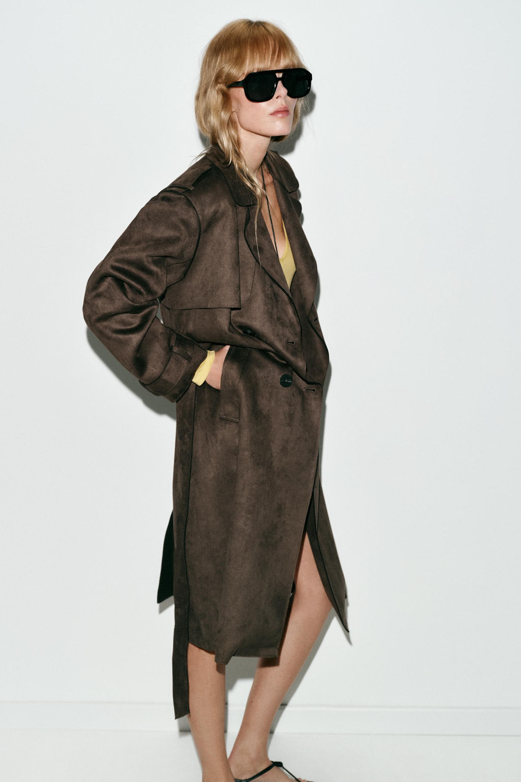 LONG FAUX SUEDE TRENCH COAT WITH BELT - Zara фото 13