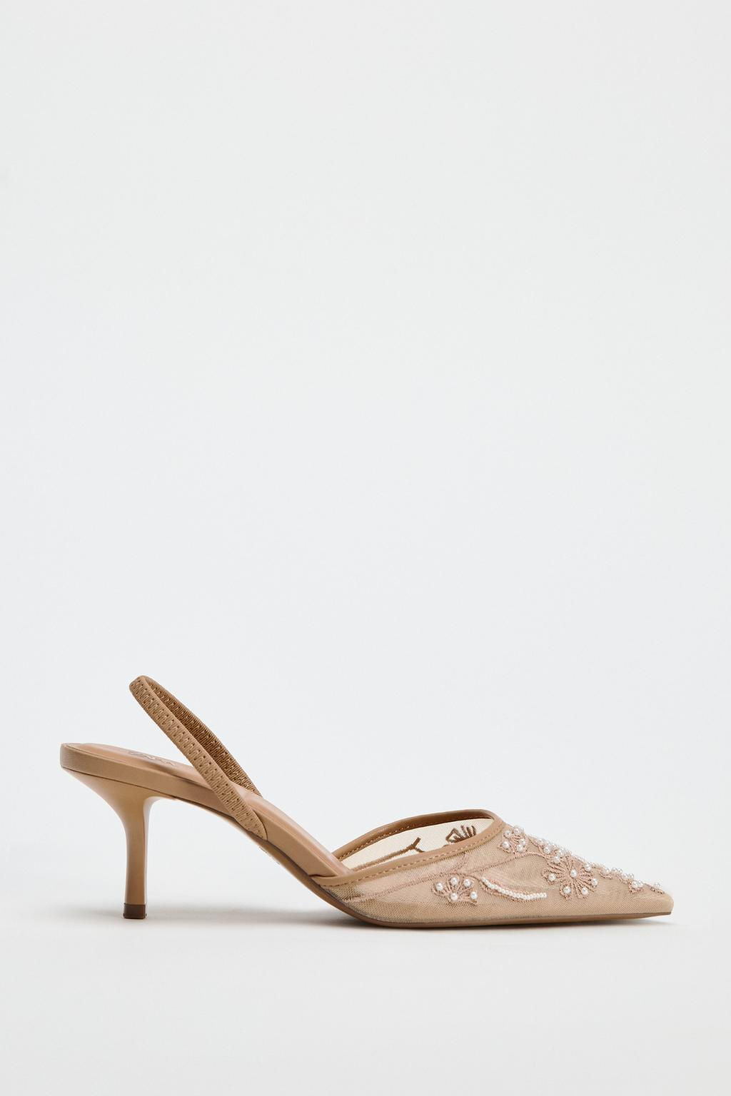 SLINGBACK SHOES WITH EMBROIDERED MESH