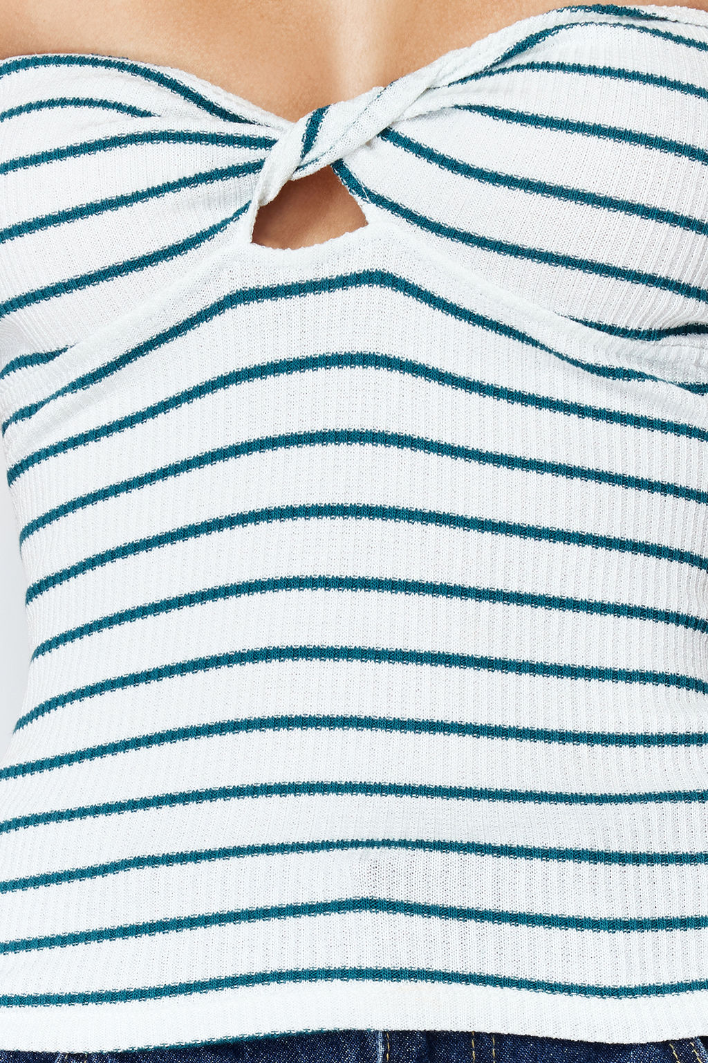 Yesil Cizgili Straplez Fitted/Vucuda Oturan Esnek Orme Bluz TWOSS24BZ00413 - Trendyolmilla фото 3