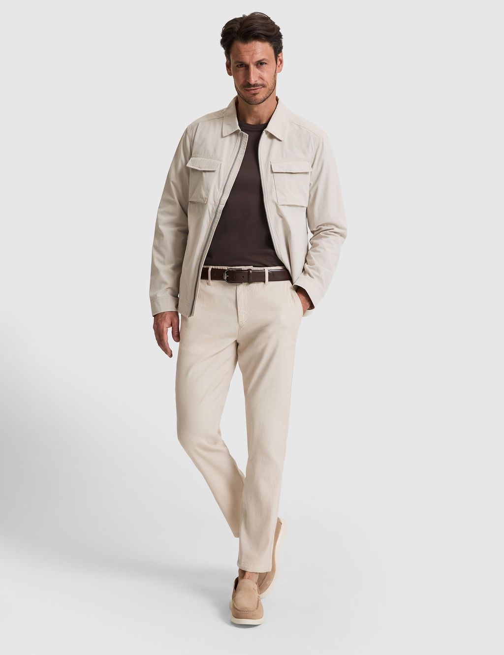 Bej Straight Fit Keten Kar___ml_ Beli Lastikli Kanvas Pantolon