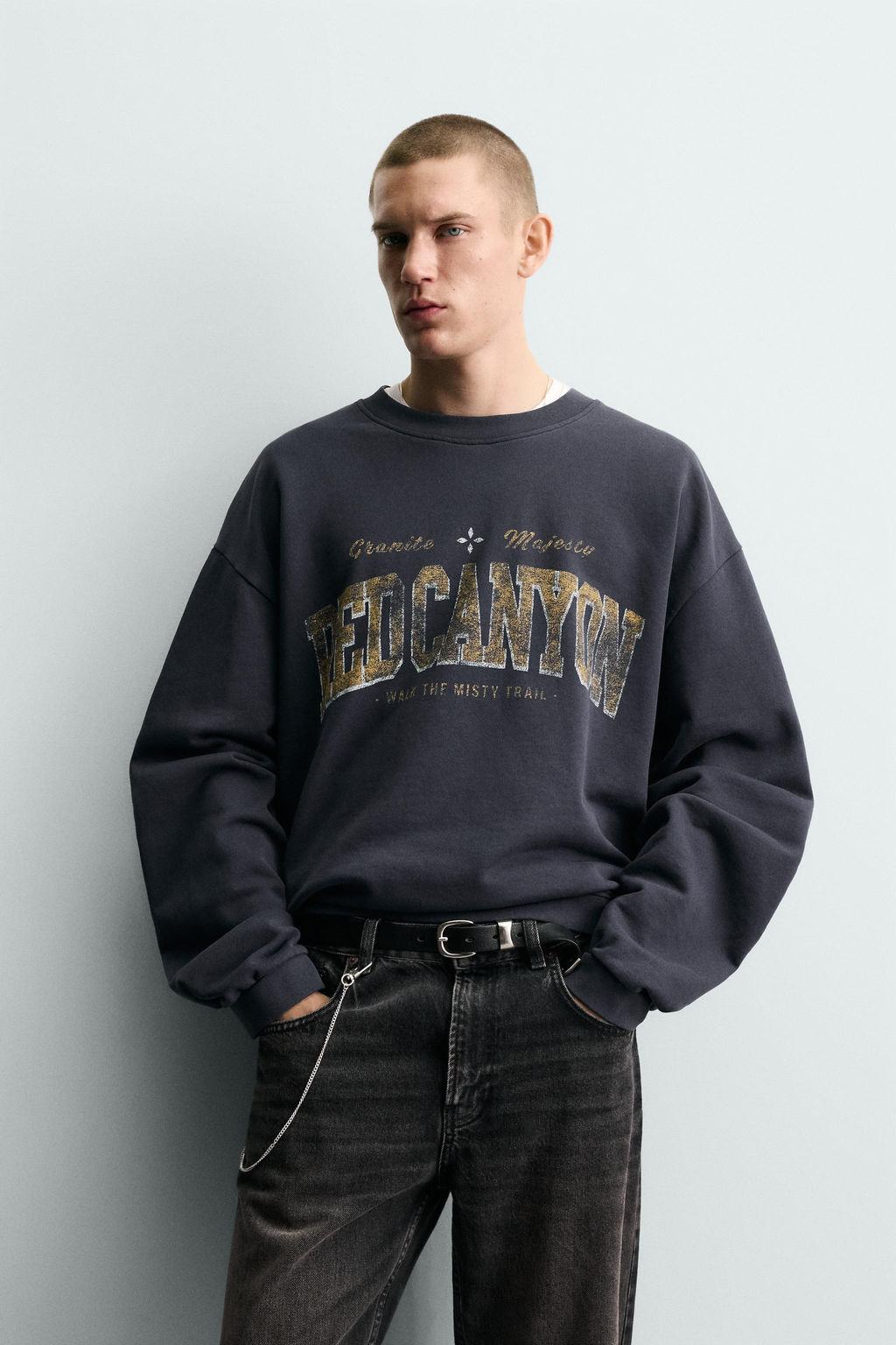 WASHED SWEATSHIRT WITH SLOGAN PRINT