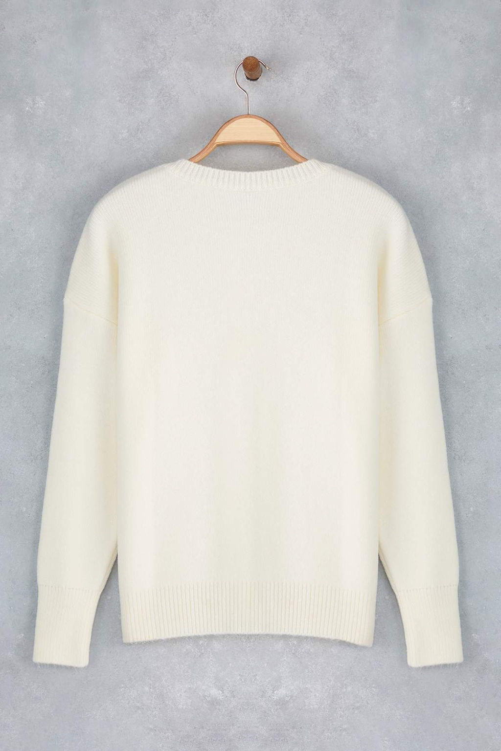 Wardrobe Essentials Ekru Yunlu Premium Iplik Basic Genis Kal?p Triko Kazak | TWOAW26KZ00065