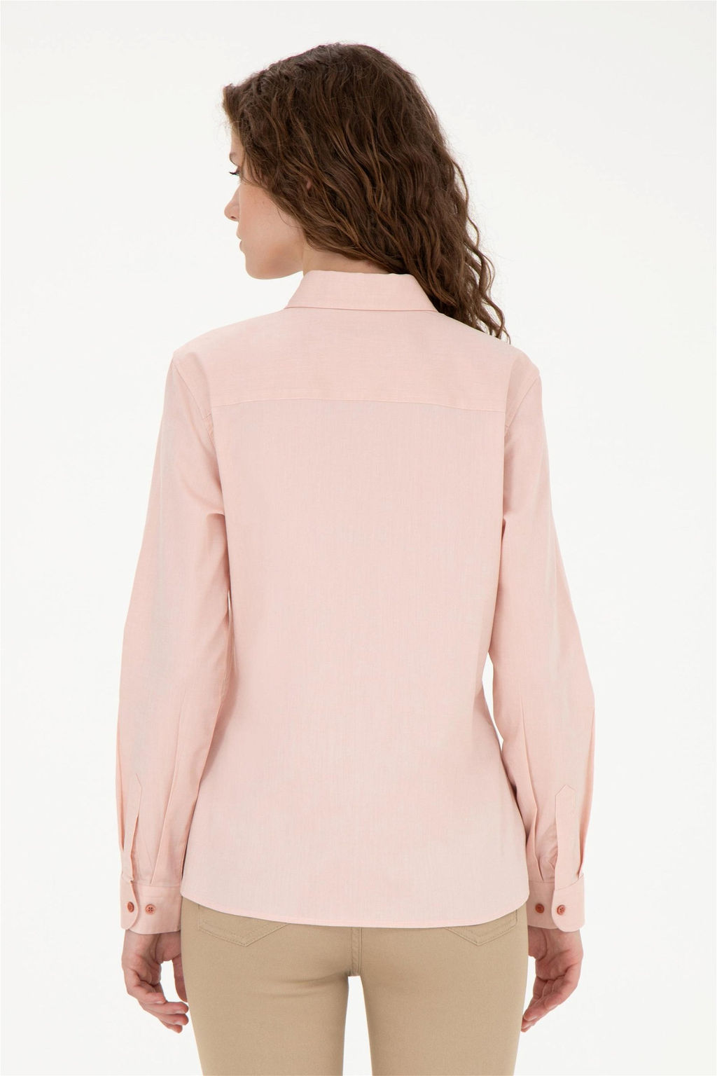 Женская базовая рубашка пудрового цвета с длинным рукавом - U.s. polo assn фото 5