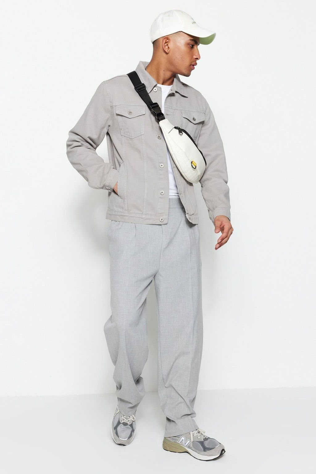 TRENDYOL MAN Gri Palazzo Lastik Belli Pileli Bol Kumas Pantolon TMNAW23PL00037 - Trendyolmilla фото 4