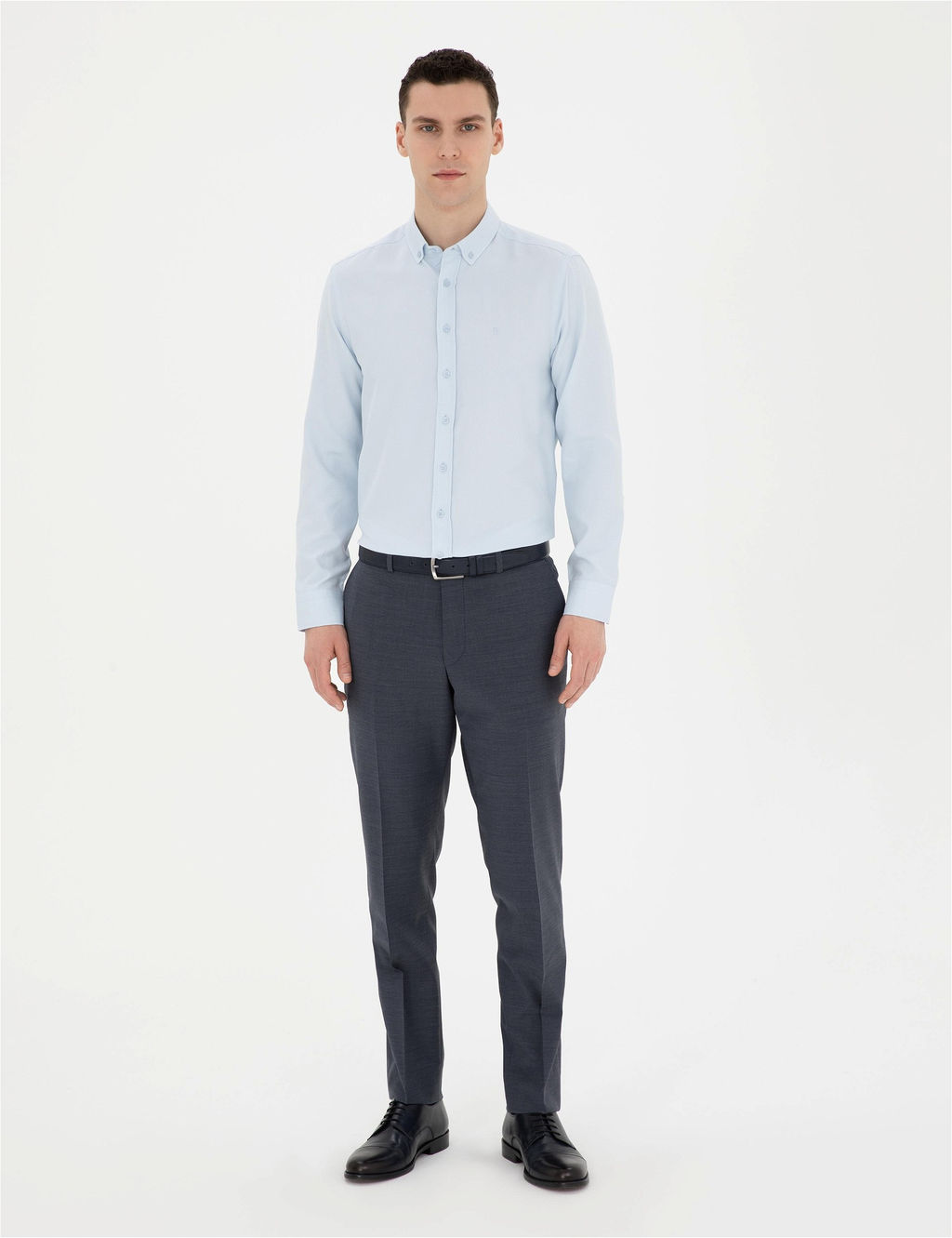 A__k Oxford Mavi Slim Fit Uzun Kollu G_mlek