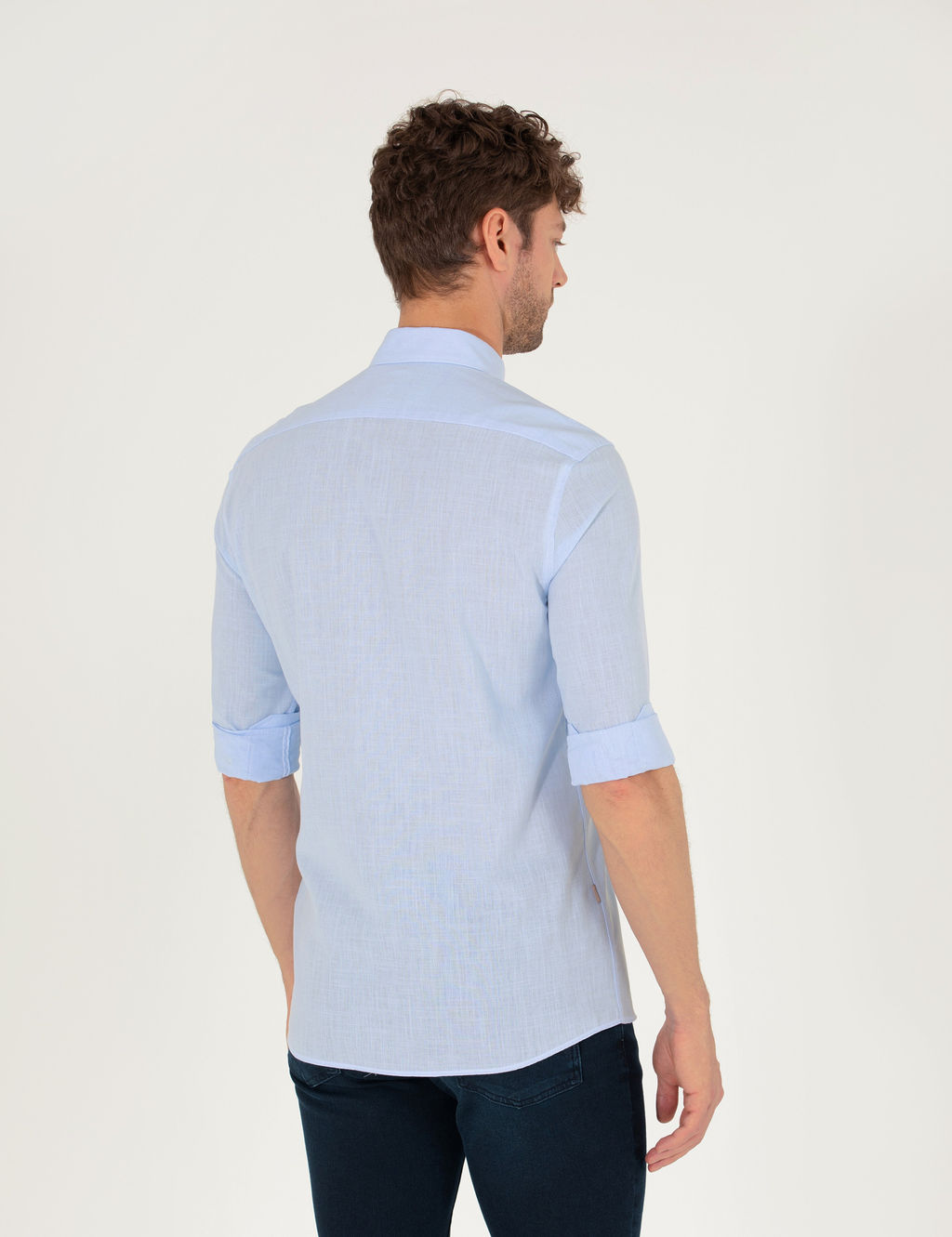 A__k Mavi Slim Fit Uzun Kollu G_mlek
