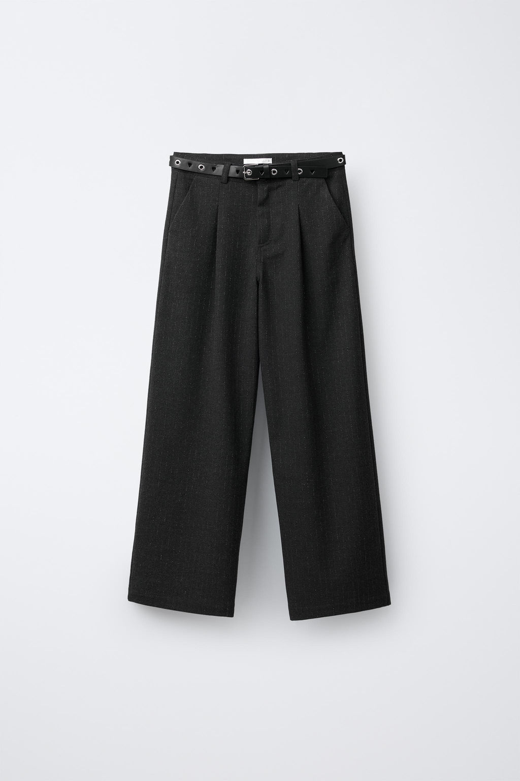 SHINY PINSTRIPED WIDE-LEG TROUSERS