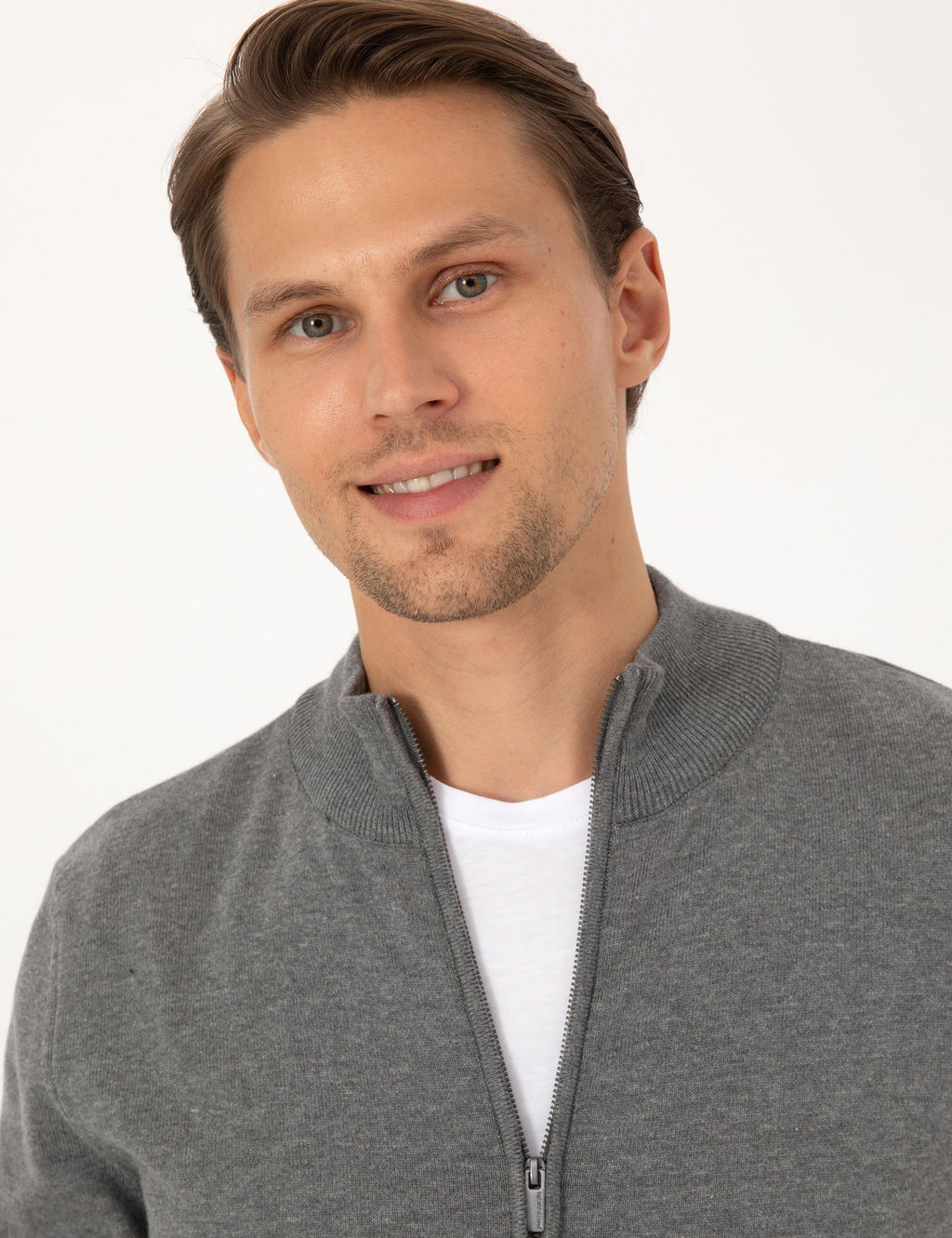 Gri Melanj Slim Fit Fermuarl_ Triko H_rka - Pierre cardin фото 2